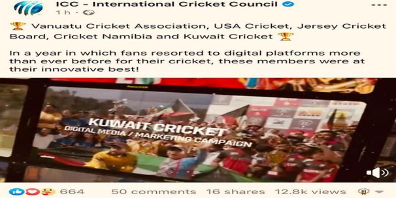 Kuwait Cricket has won its first ever @ICC Award.....for Digital Fan Engagement